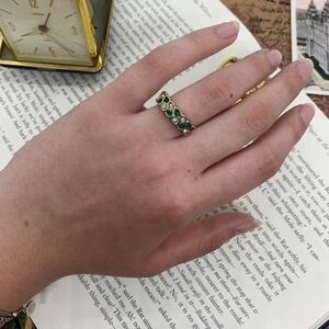Vintage Gold Tone Green Stone Ring Adjustable